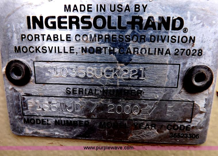 image for item I9025 2000 Ingersoll Rand 185WJD air compressor