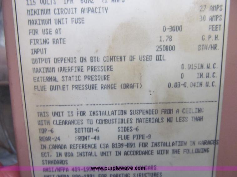 image for item E4773 Reznor RA250 multi oil fired heater