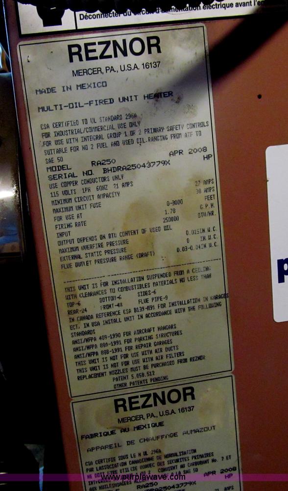 image for item E4773 Reznor RA250 multi oil fired heater