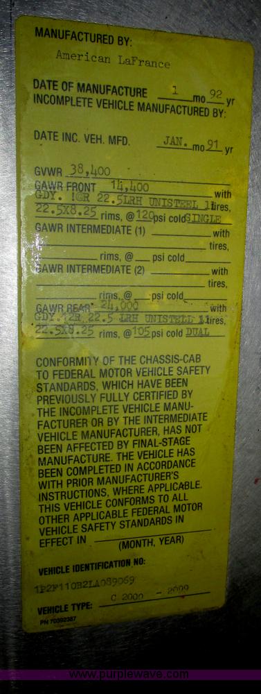 image for item F7366 1992 American Lafrance Century 2000 pumper fire truck