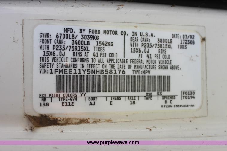 image for item I7414 1992 Ford Club Wagon E11 van