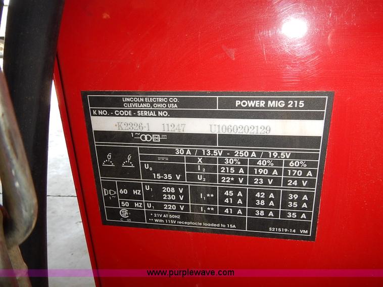 image for item AZ9988 Lincoln Electric Power Mig 215 welder