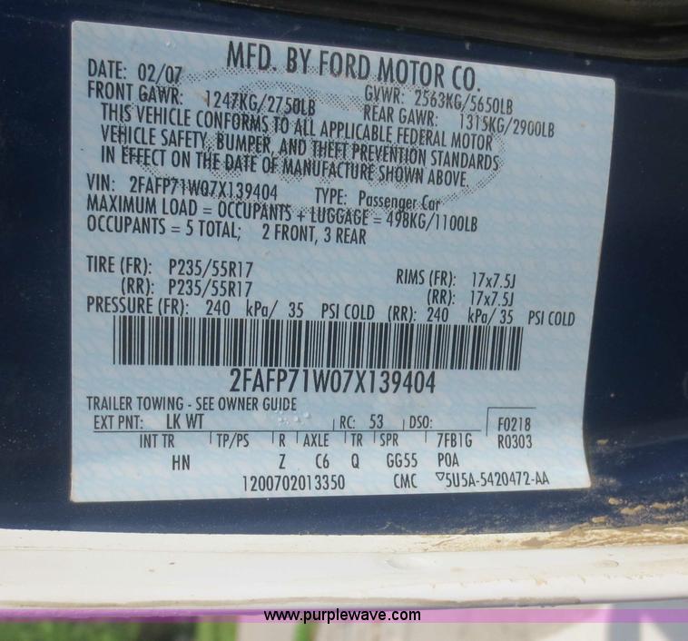 image for item F6966 2007 Ford Crown Victoria Police Interceptor