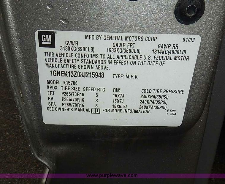 image for item I3631 2003 Chevrolet Tahoe LT SUV