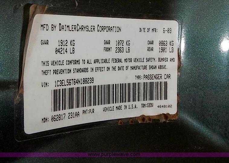 image for item I3634 2004 Chrysler Sebring LXi