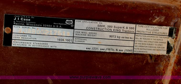 image for item H5655 1992 Case 580 Super K Construction King backhoe