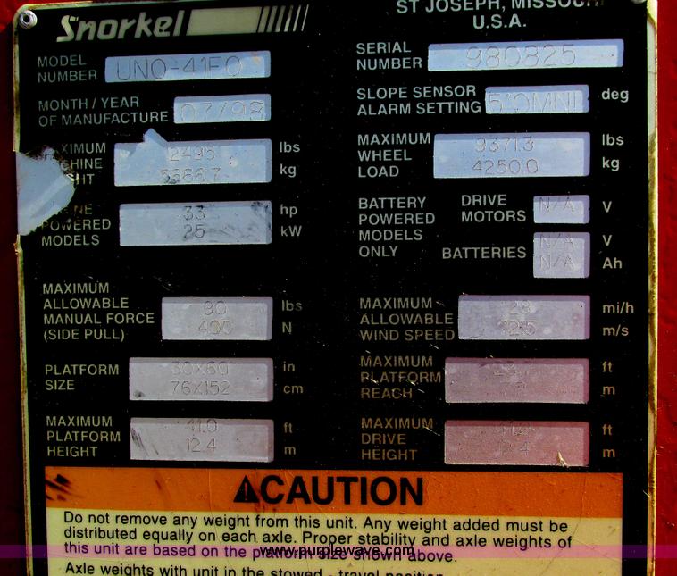 image for item I9686 1998 Snorkel UN0-41F0 boom lift