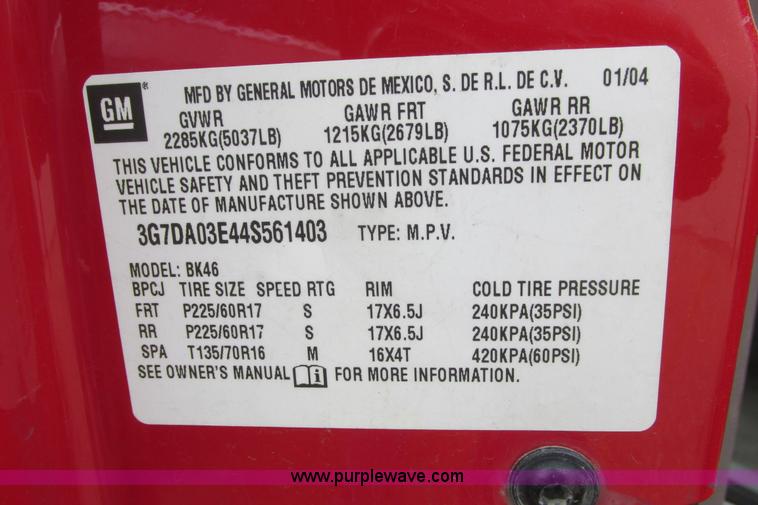 image for item I9638 2004 Pontiac Aztek SUV