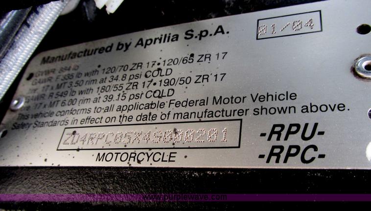 image for item I9646 2004 Aprilia Tuono RSV 1000 motorcycle