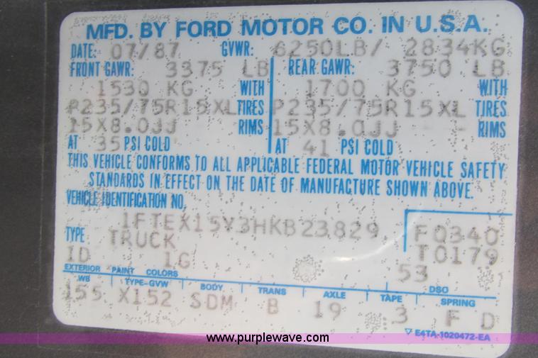 image for item I9678 1987 Ford F150 SuperCab pickup truck