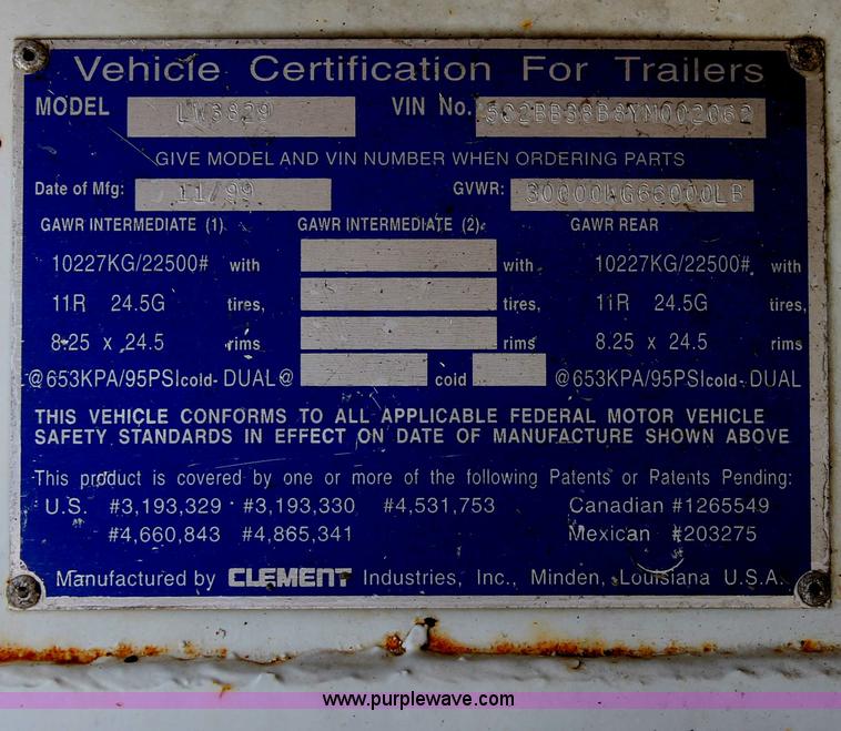 image for item H2994 2000 Clement LW3829 end dump trailer