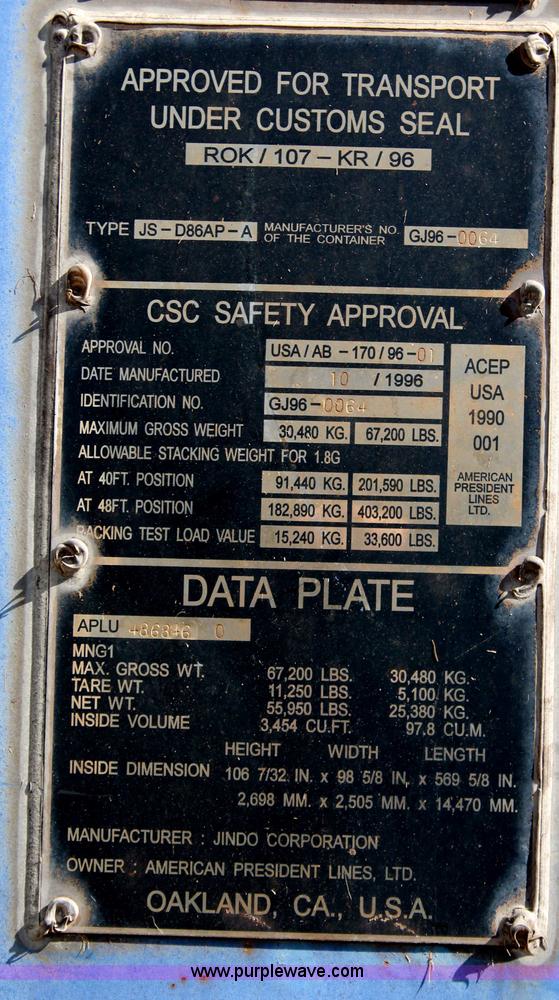 image for item H6050 2001 Stoughton container trailer with container