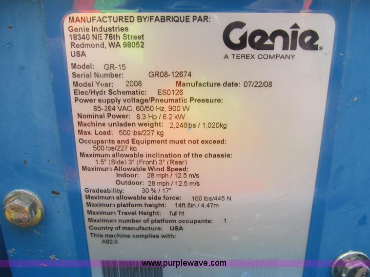 image for item AQ9813 2008 Genie GR15 runabout manlift