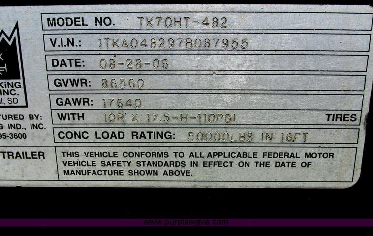 image for item I4170 2007 Trail King TK70HT trailer