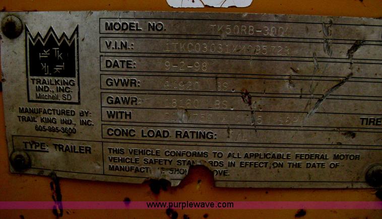 image for item AS9187 1999 Trail King TK50RB-3000 roll back flatbed trailer