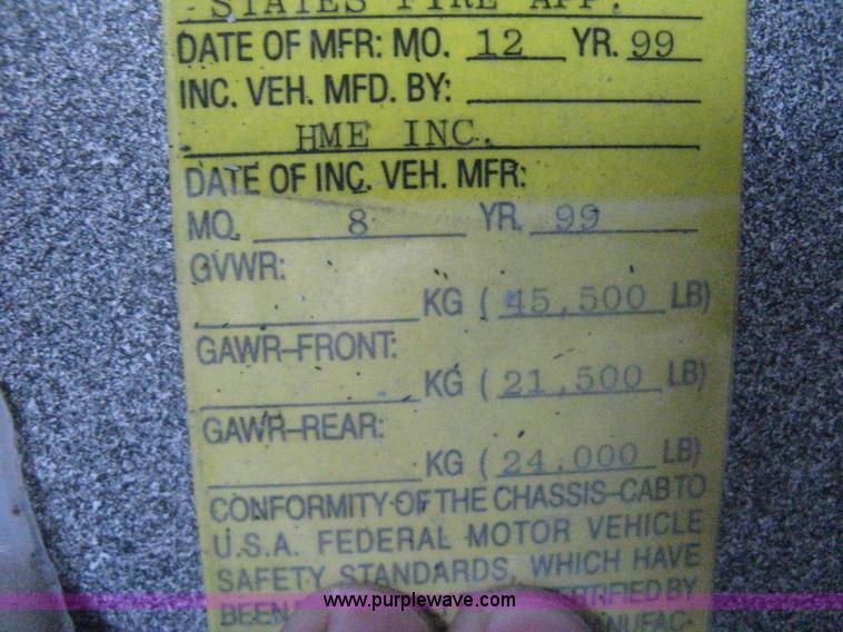 image for item H5461 2000 HME 1871 fire truck