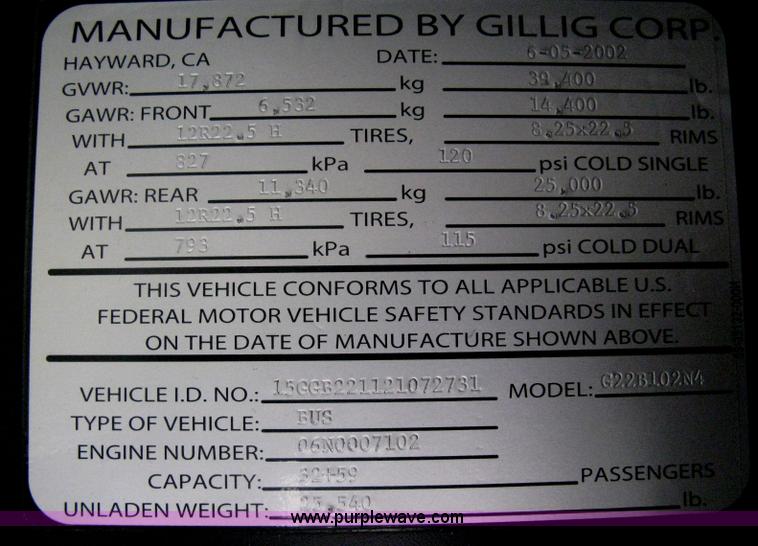 image for item H5465 2002 Gillig Low Floor G22B102N4 transit bus