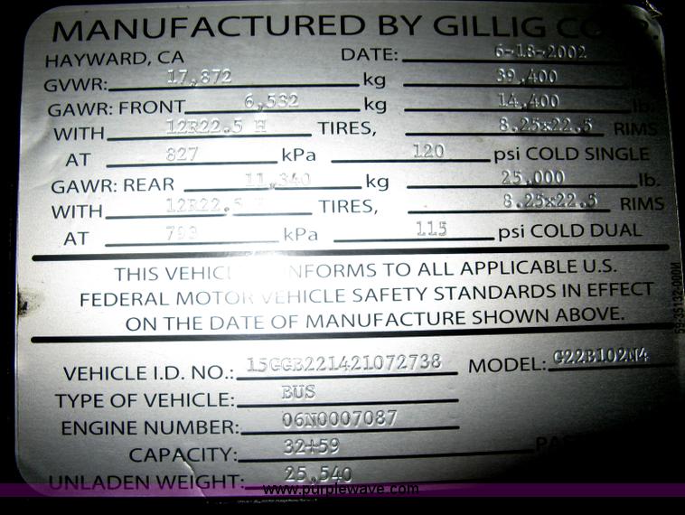image for item H5466 2002 Gillig Low Floor G22B102N4 transit bus