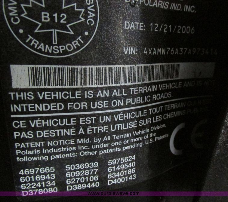 image for item AN9049 2007 Polaris Sportsman 800 Twin ATV