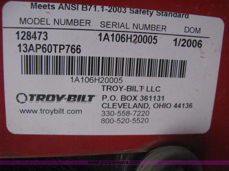 image for item AS9105 2006 Troy-Bilt 128473 riding lawn mower
