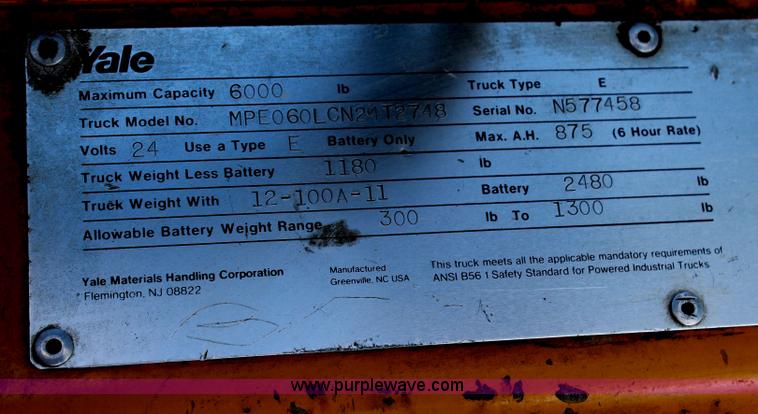 image for item H2506 Yale electric pallet jack