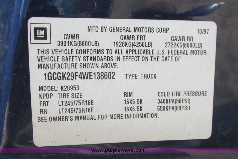 image for item I9617 1998 Chevrolet Silverado 2500 Ext. Cab utility truck