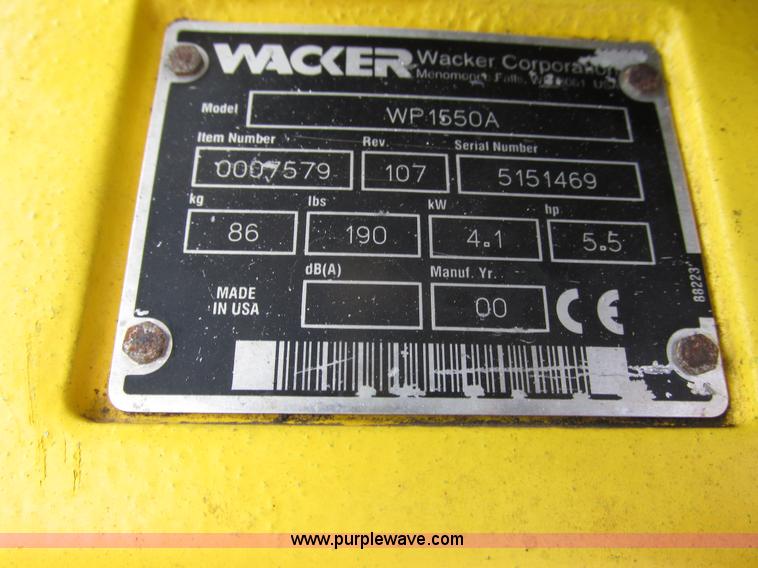 image for item I3959 2000 Wacker WP1550A plate compactor