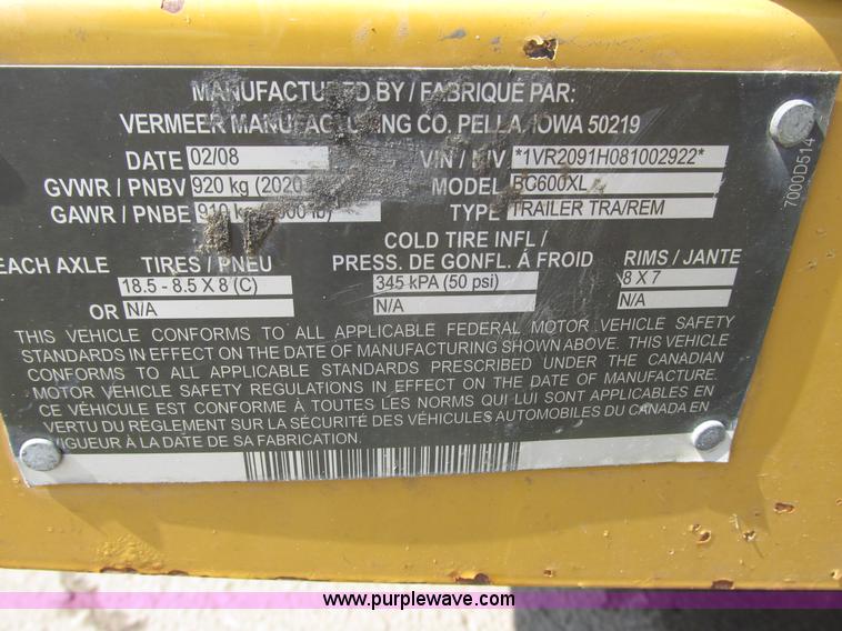 image for item I3966 2008 Vermeer BC600XL brush chipper