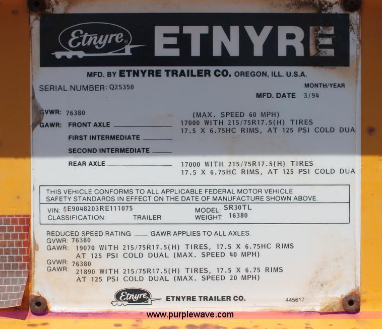 image for item H5694 1994 Etnyre SR30TL Hydratail step deck trailer