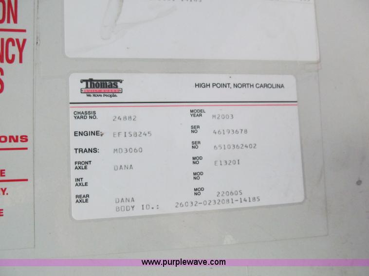 image for item E4896 2003 Thomas Built Saf-T-Liner MVP EF school bus