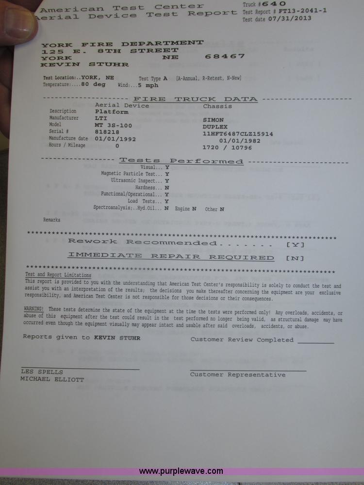 image for item F7365 1982 Hendrickson 1871-WS pumper/ladder fire truck