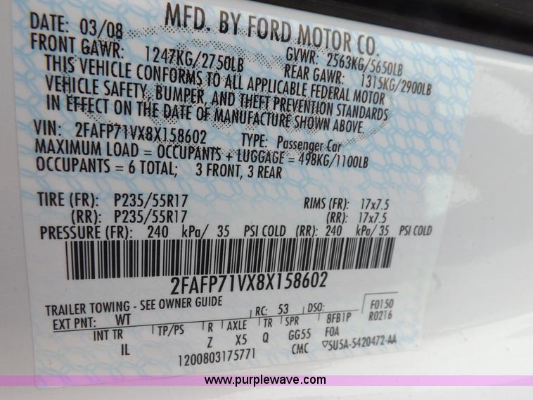 image for item H1872 2008 Ford Crown Victoria Police Interceptor