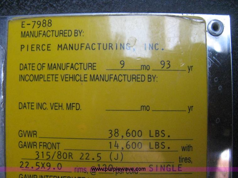 image for item H5393 1993 Pierce pumper fire truck