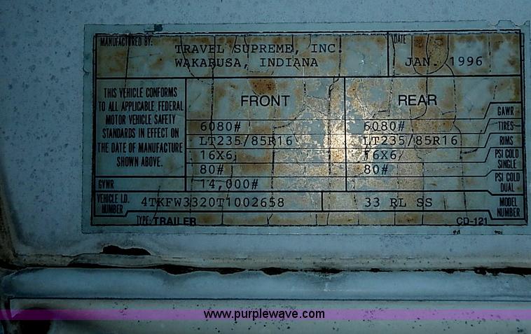 image for item I3595 1996 Travel Supreme 33RLSS camper