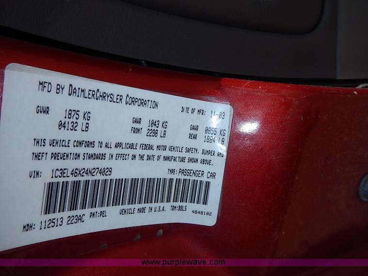 image for item I3610 2004 Chrysler Sebring