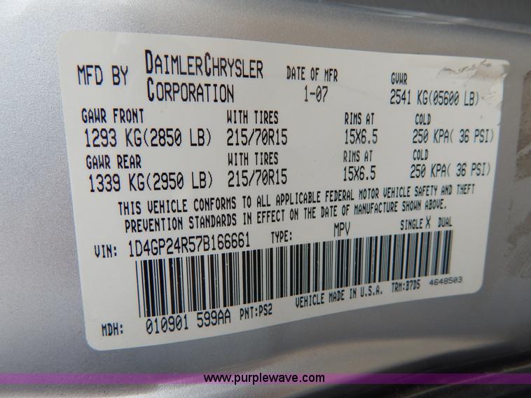 image for item I4682 2007 Dodge Grand Caravan SE van