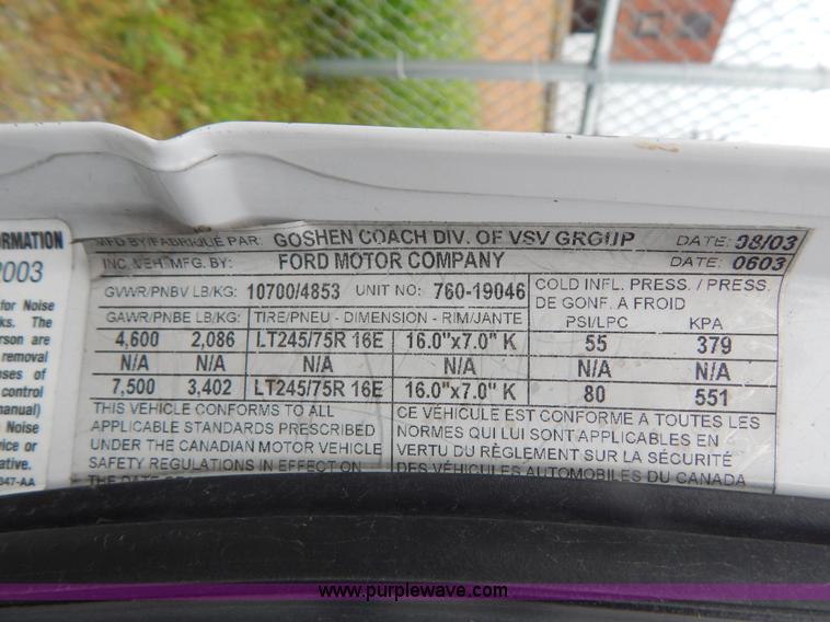 image for item I4686 2003 Ford E350 Goshen bus