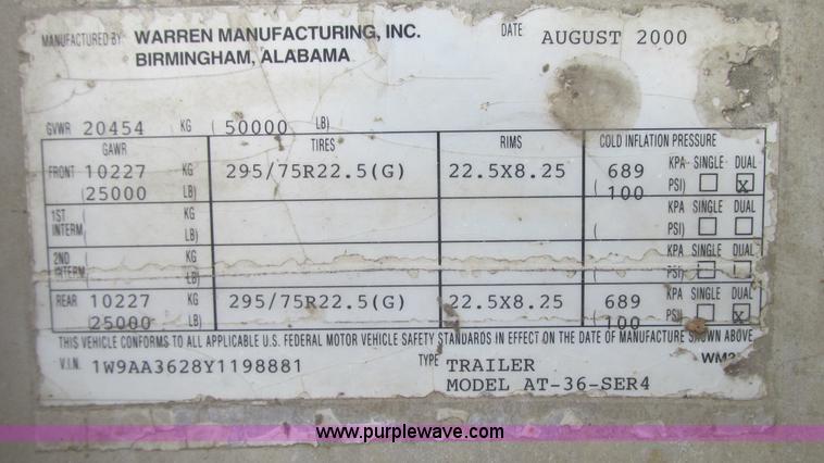 image for item G9156 2000 Warren AT-36-SER4 feed trailer