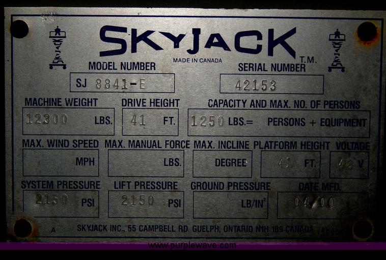image for item H3819 2000 Skyjack SJ8841-E scissor lift