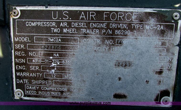 image for item I9604 1993 U.S. Air Force 7MC2A air compressor
