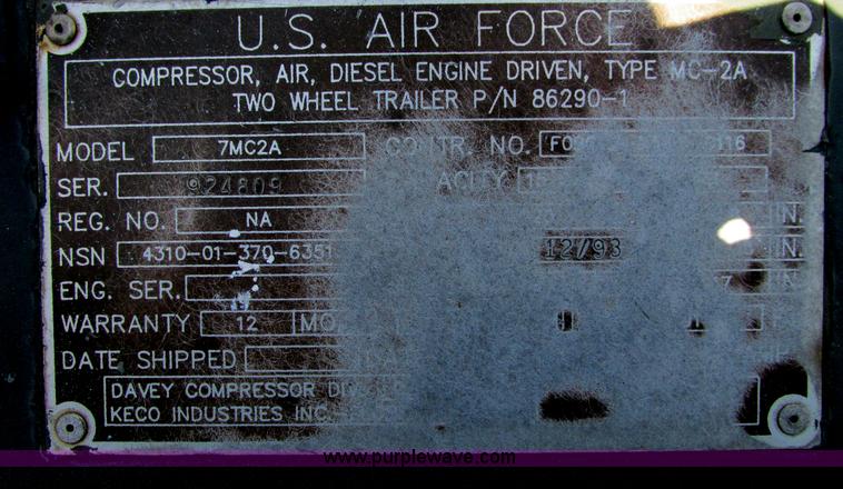 image for item I9604 1993 U.S. Air Force 7MC2A air compressor