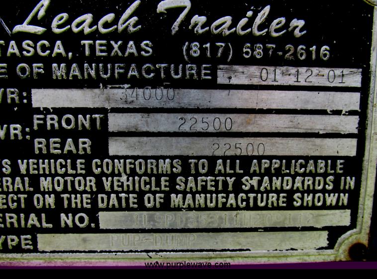 image for item J2485 2001 Leach pup trailer