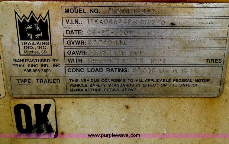 image for item I8999 2008 Trail King TK80HT-482 Hydratail trailer