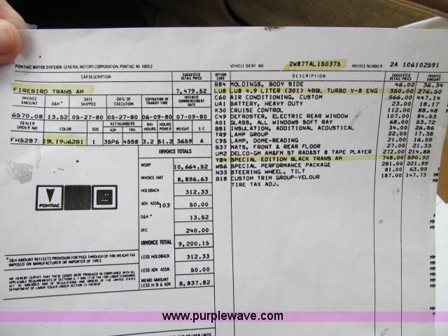 image for item F4941 1980 Pontiac Trans Am