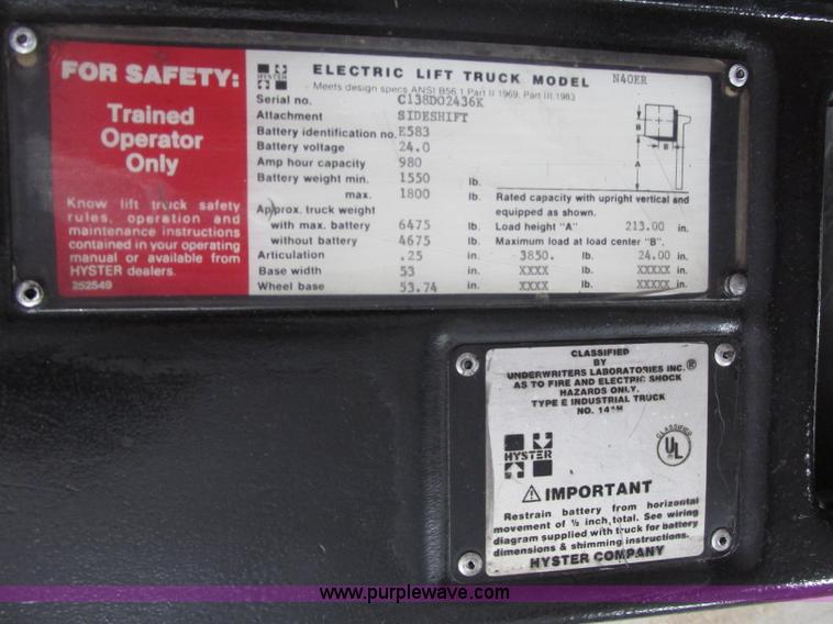 image for item F7408 Hyster N40ER electric forklift