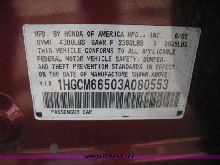 image for item H5354 2003 Honda Accord EX