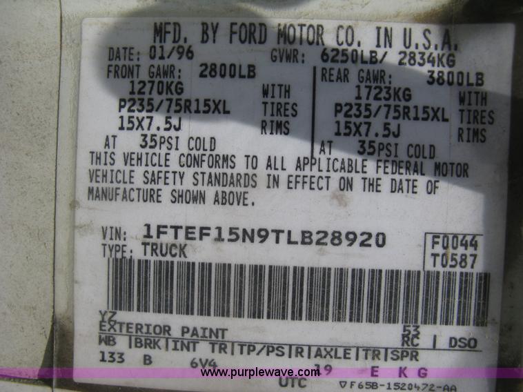 image for item H5375 1996 Ford F150 pickup truck