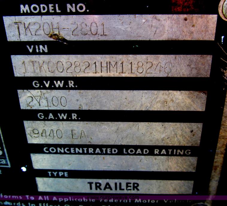 image for item H8974 1987 Trail King TK20H-2801 gooseneck trailer