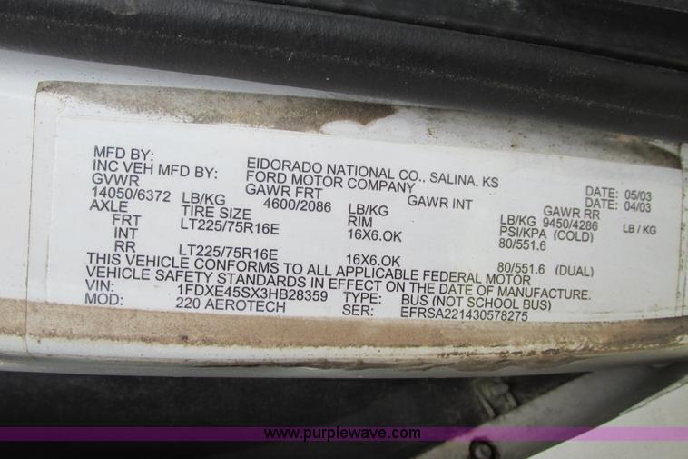 image for item I9547 2003 Ford E450 transit bus