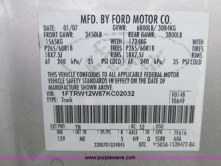 image for item J2495 2007 Ford F150 XLT SuperCrew pickup truck